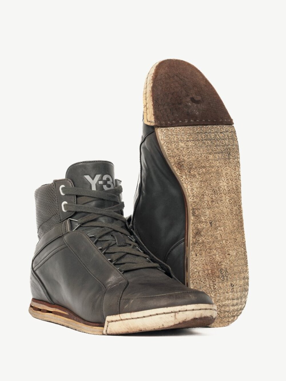 Y-3 Hemla "Vintage Black" Leather High-Top Lace-Up Sneakers - Picture 4 of 11